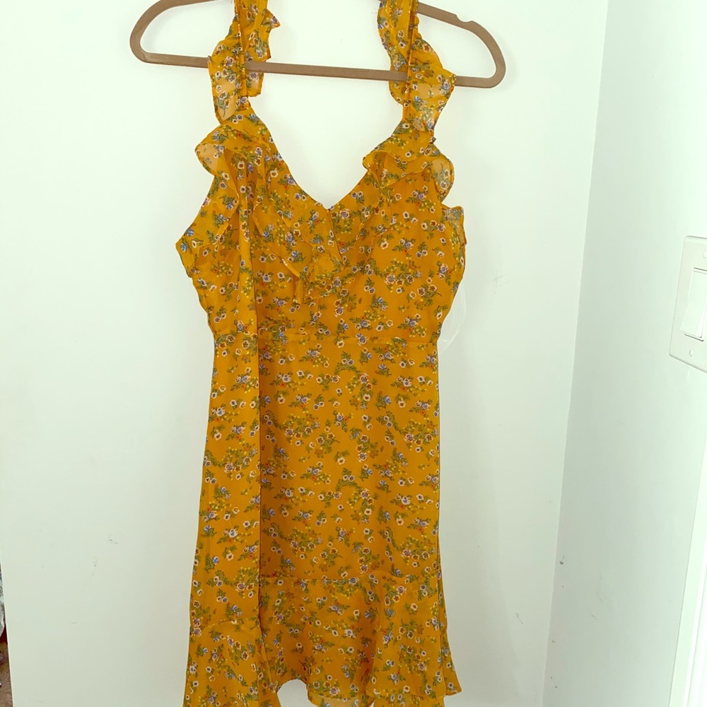 Mustard color floral print mini